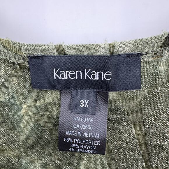 Karen Kane Asymmetrical Burnout Top Sz 3X Olive Green Boho Artsy Flowy Textured - Picture 6 of 9